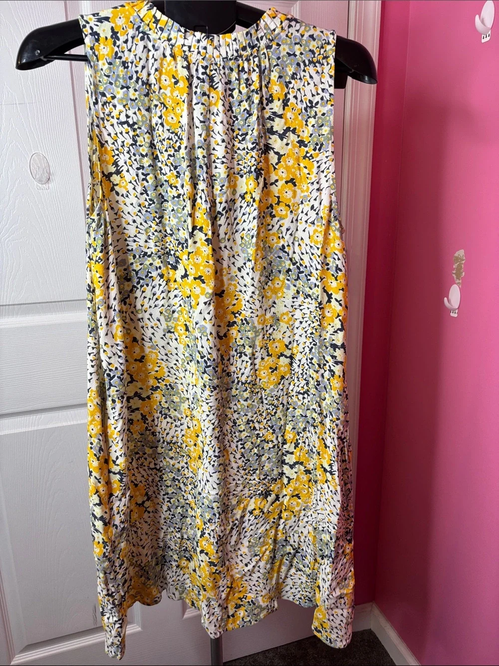 NWT LOFT Floral Sleeveless Shift Dress Yellow Gray Size L Msrp $89.50